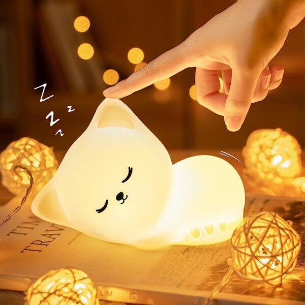 Silicone Snoring Cat LED Lamp Rabbit Nightlight with 7 Changing Colors USB Rechargeable.
