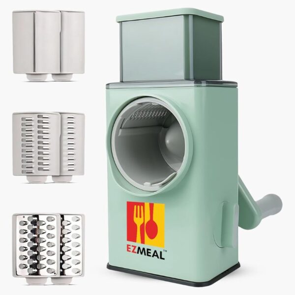 Manual Vegetable Grater Cyan Vegetable Chopper with Stainless Steel Blades Rotary Cheese Grater Mandolin Slicer Salad.