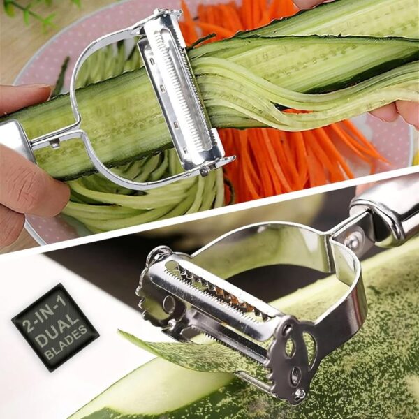 Top Chef 2-in-1 Kitchen Vegetable and Fruit Peeler, Stainless Steel, Julienne & Serrated Blades.